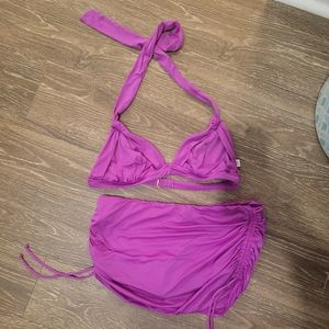 Badgley Mischka Purple 2 piece ruched bottom bikini size 10